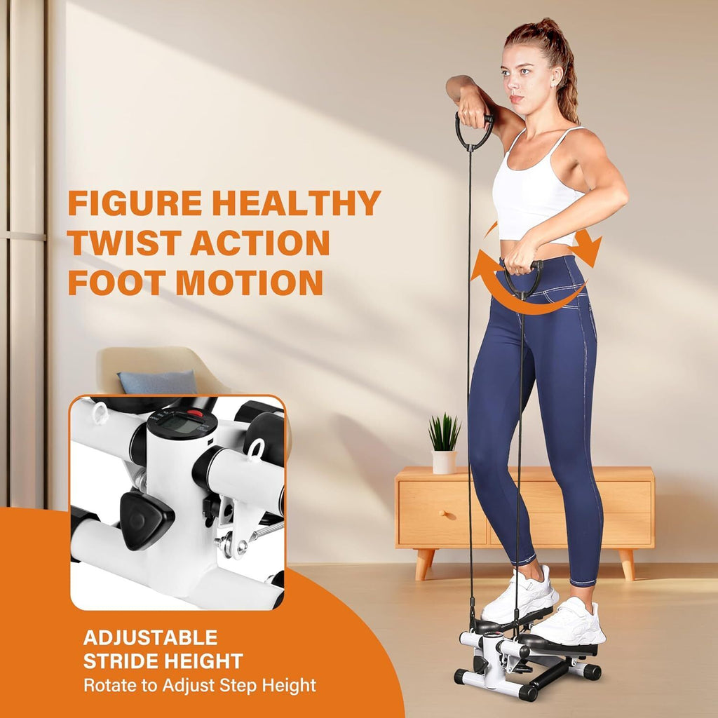 Mini Stepper Exercise Machine W/ Resistance Bands LCD Home Cardio Workout